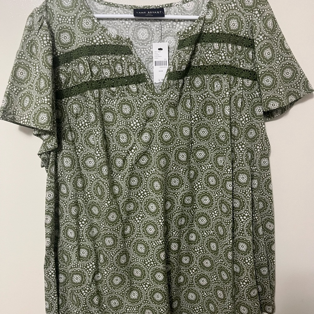 Lane Bryant Olive Green Medallion Print Flutter Sleeve Top